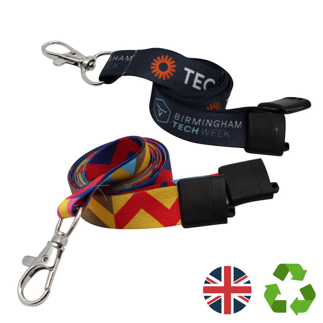 15mm UK MADE Recycled PET Full Colour Dye Sub Lanyards