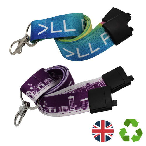 20mm UK MADE Recycled PET Full Colour Dye Sub Lanyards