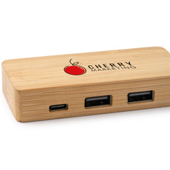 Logo Printed Branch Bamboo USB Hub UK Promotional Products