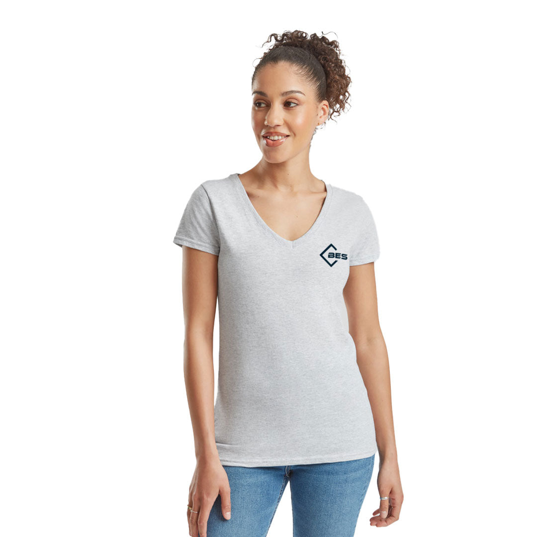 Coloured Fruit of The Loom Ladies V-Neck Value Weight T-shirt