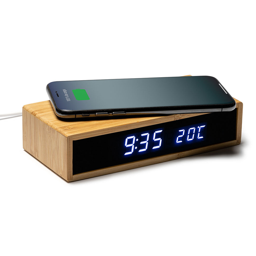Lumen Wireless Charger Bamboo Clock