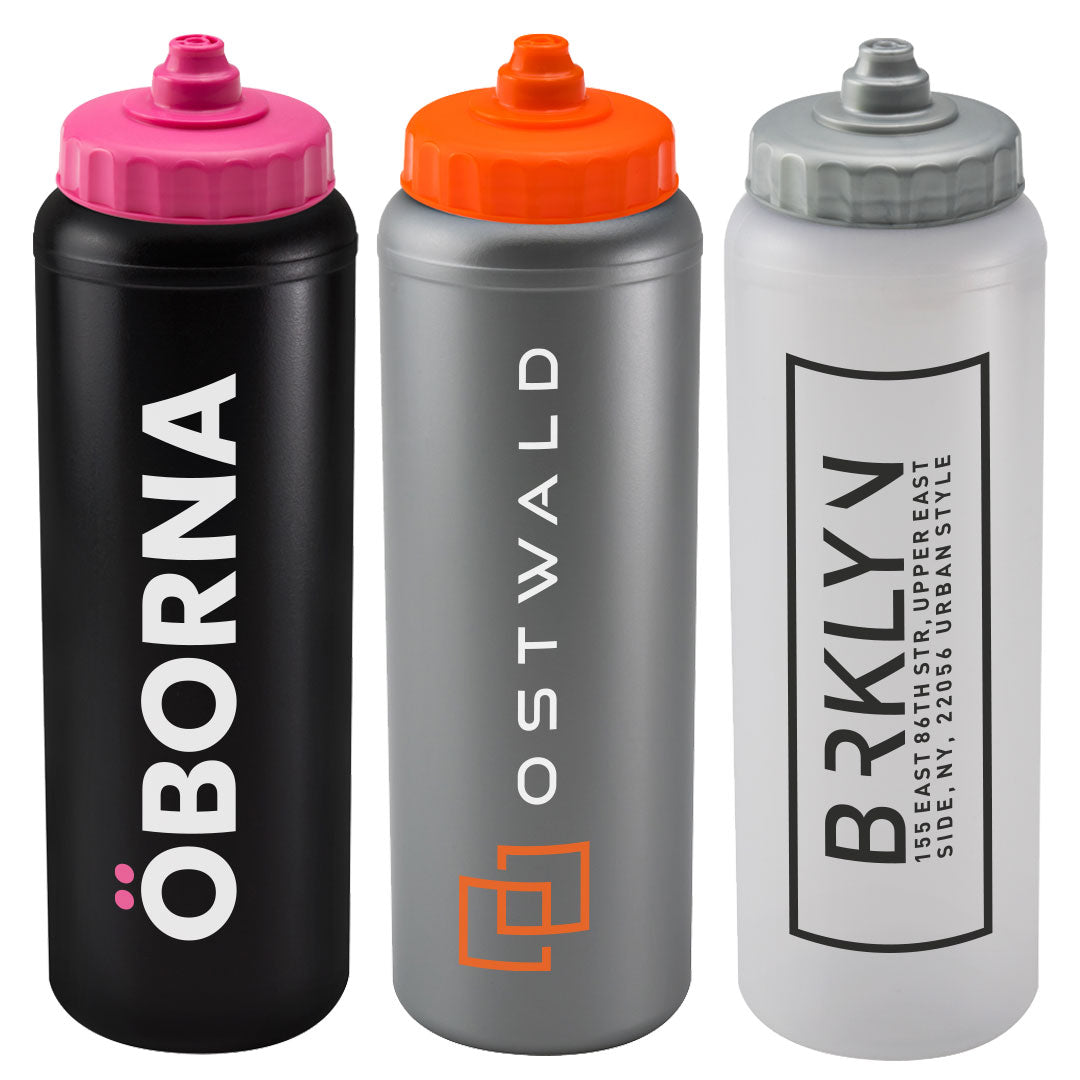 1 Litre Sports Bottle - Valve Lid in black - branded corporate drinkware