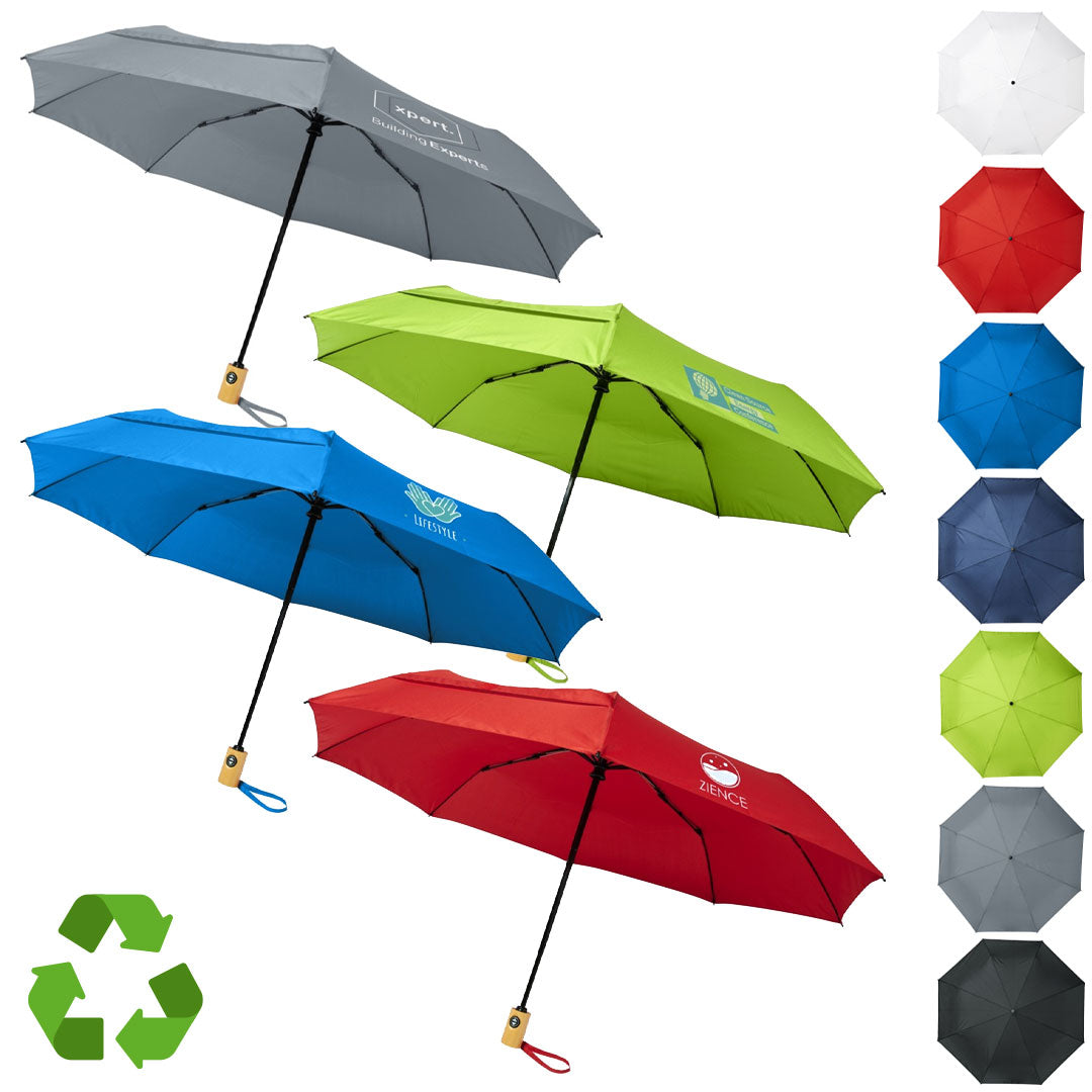 21" Auto Open-Close Foldable Compact Recycled PET Umbrella
