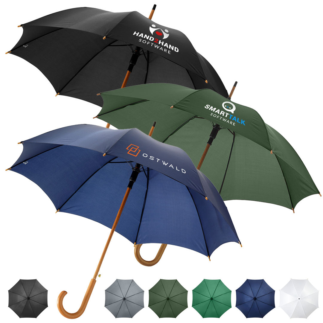 23" Auto Open Walking Umbrellas - Wooden Handles