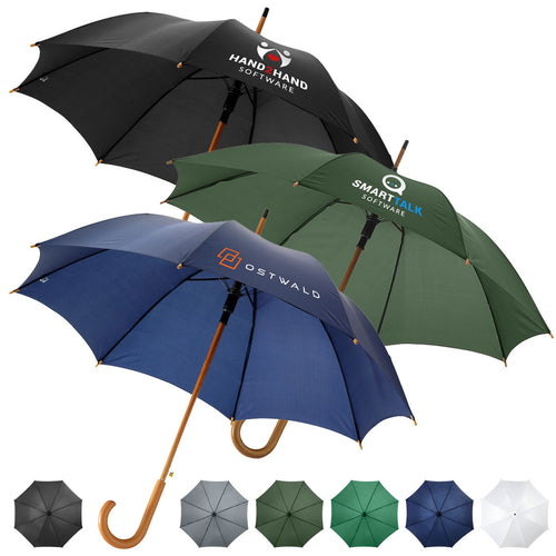 23" Auto Open Walking Umbrellas - Wooden Handles in green - promotional event giveaway
