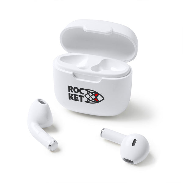 Nova Wireless Earbuds UK Promotional Products in white - logo printed corporate tech gift